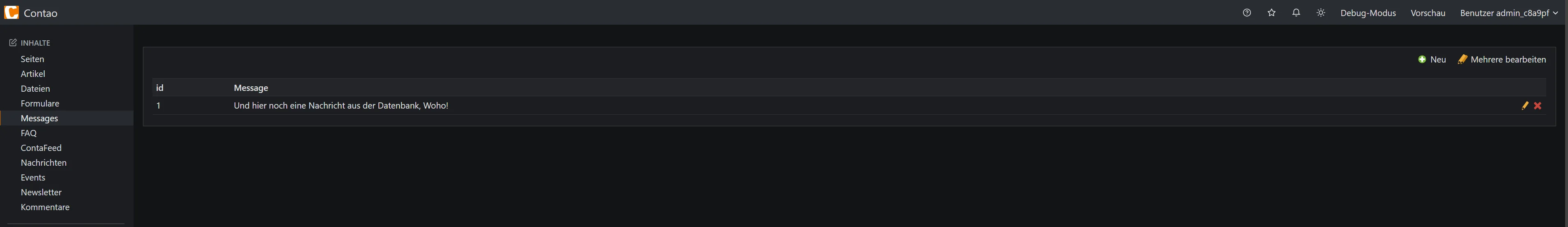 The Contao backend now includes a menu item called 'Messages' used to create messages