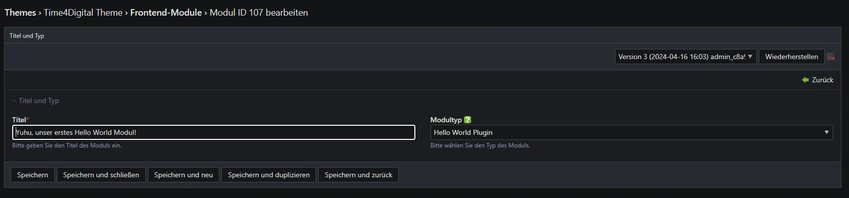 Demonstration of creating a frontend module from the programmed frontend module